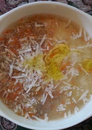 Foto resep Mpasi 4⭐ 9M+ Nasi tim kuah sayur 🍚🐥🥕🧀🍾