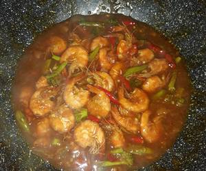 Resep mudah Tumis Udang Pedes Asem with brokoli n buncis Nikmat Lezat