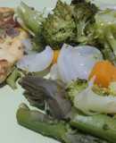 Verduras al vapor con pechuga de pavo