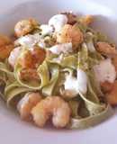 Pappardelle de espinacas con gambas