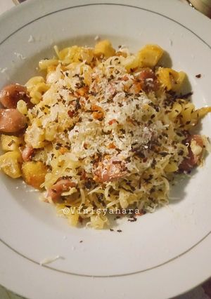 Foto resep Spaghetti Aglio Olio sosis,chicken nugget