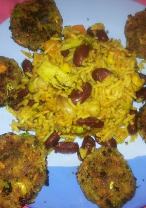 புரோக்கோலி,ராஜ்மா  & வெஜ் புலாவ் செய்முறை முக்கிய புகைப்படம்