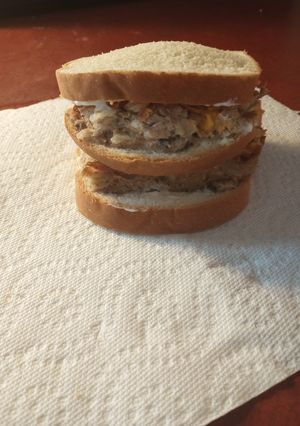 A picture of Tuna Casserole Triple Decker Homewrecker Sandwich.