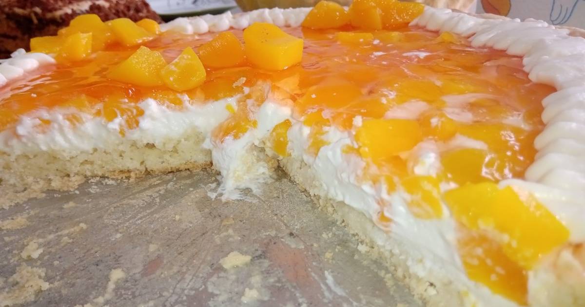 Tarta de Durazno con Crema de leche y Gelatina Receta de ?ℯ?ℯ  ?????ñℯ?? ?- Cookpad