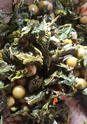 Foto resep Oseng daun singkong dan poka