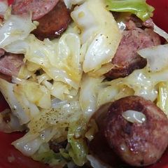 A picture of Fried Sausage and Cabbage.
