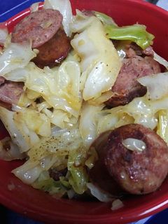 A picture of Fried Sausage and Cabbage.