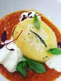 Semolina su crema di datterino e spuma di parmigiano
