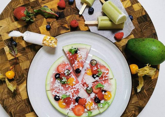 Kids Avo pops, Fruit pizza & Gronola bar (picky Eater kid meal)