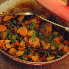 A picture of Roasted Root Vegetables with Kale.