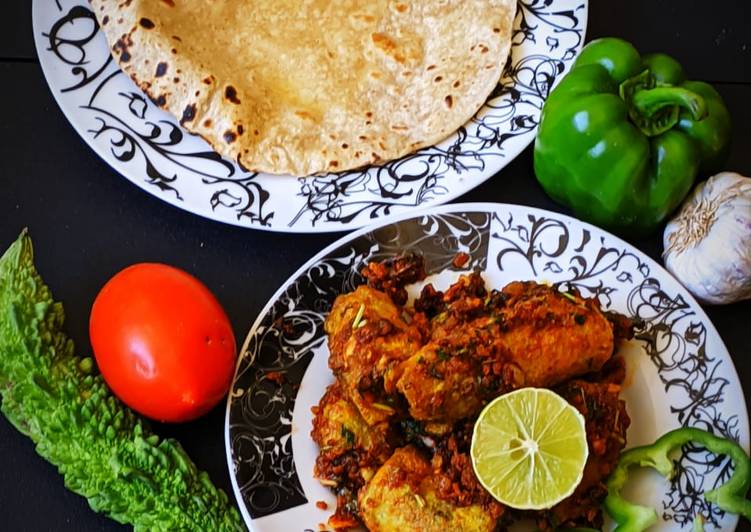 Recipe of Quick Stuff karela with multigrain chapati