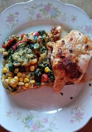 Una foto de Espinaca al puré con pollo al horno