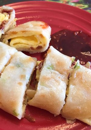 A picture of Chinese Omelet with Bacon.