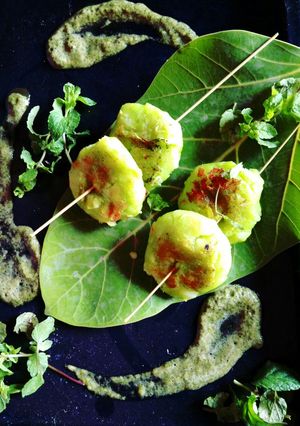 A picture of Potato and bitter gourd kebab.