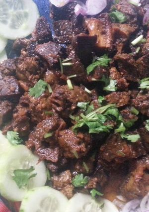 A picture of Spicy mutton kaleji.