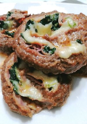 A picture of Meat Pinwheels with Ham, Cheese, and Spinach.