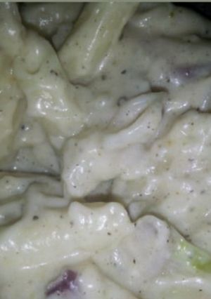 A picture of White sauce pasta.