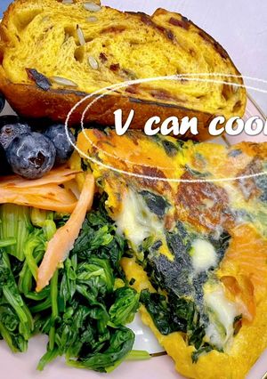 芝士菠菜煙三文魚奄列 Cheesy Spinach smoked salmon omelette 的食譜成品照片