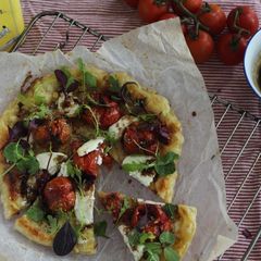 A picture of Balsamic roasted tomato and goat's cheese tart.