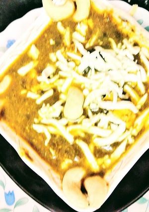 A picture of Palak paneer in cashew paste.