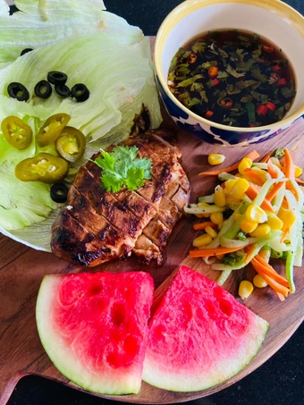 Easy Steps to Prepare Spicy Chicken Breast with Asian Salad and Nuoc Cham wrapped in Lettuce Sheets the Perfect Delicious