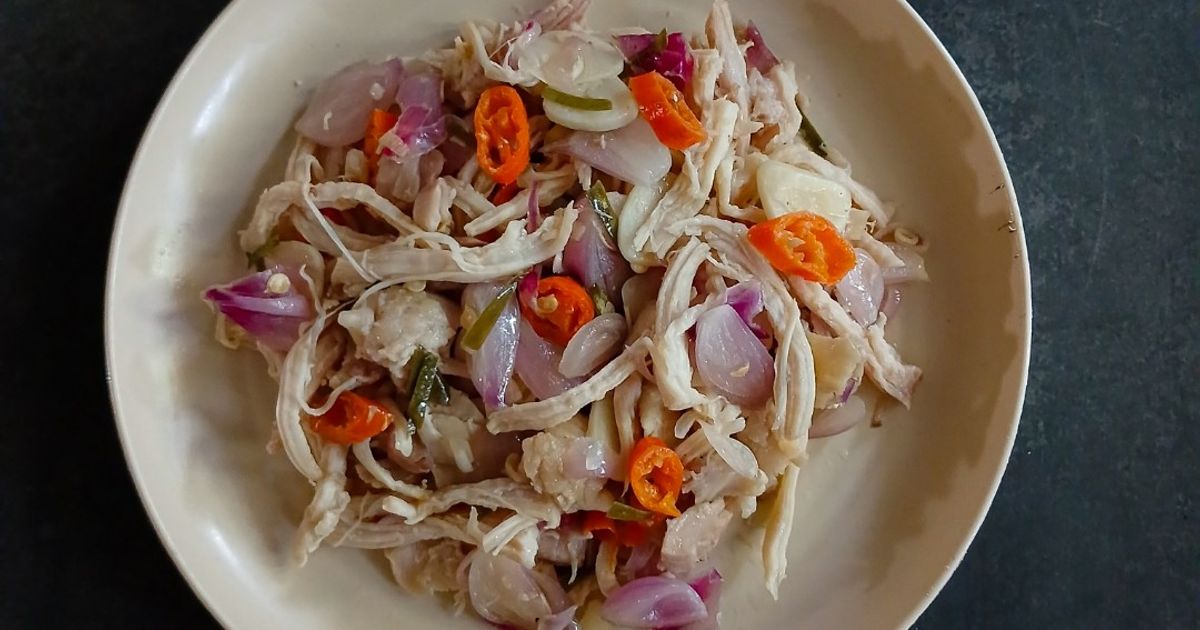 Ayam suwir sambal matah tanpa minyak (diet friendly)