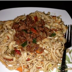 Spagmac with stir fry Minced meat #lunchidea A picture of Spagmac with stir fry Minced meat #lunchidea.
