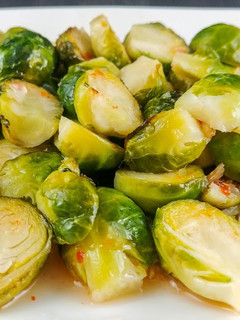 A picture of Sweet and sour brussel sprouts.