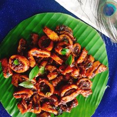 Naadan koonthal roast(Kerala spicy squid fry) A picture of Naadan koonthal roast(Kerala spicy squid fry).