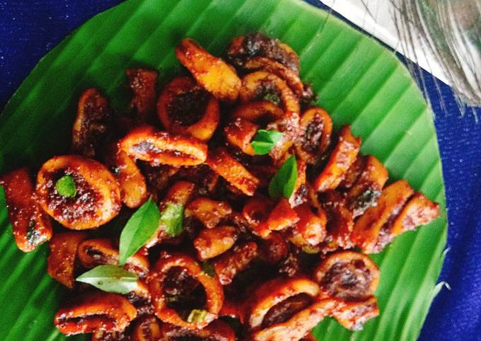 Naadan koonthal roast(Kerala spicy  squid fry)