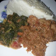 A picture of Fried chicken liver+ugali.