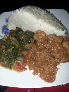 A picture of Fried chicken liver+ugali.