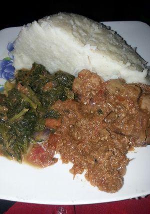 A picture of Fried chicken liver+ugali.