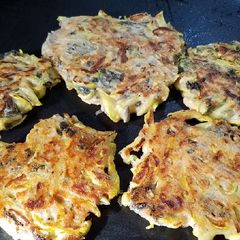 A picture of Yellow Squash Kamut sourdough fritters.