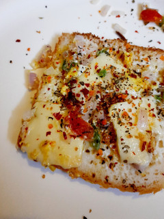 A picture of Bread egg cheese grill slices.