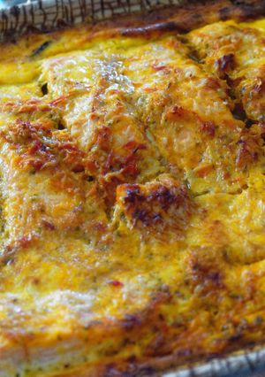 Une photo de Gratin d'aubergines tomates et courgettes au saumon au Cook Expert