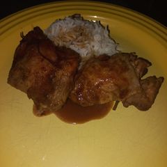 A picture of Hong Kong Chicken with light and dark Soy Sauce.