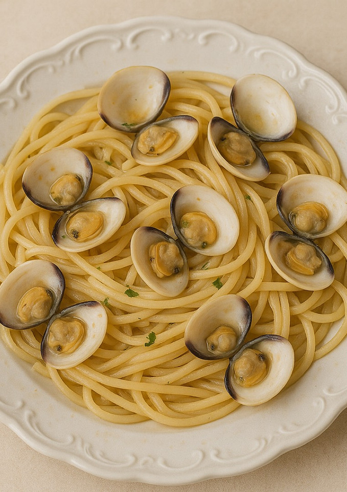 Una foto de Spaghettis con almejas