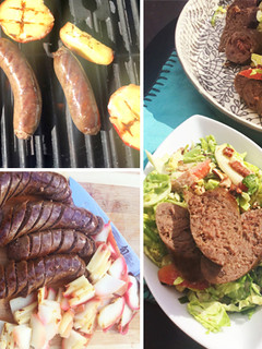A picture of Fullblood Wagyu Bratwurst with Grilled Apple Coleslaw.