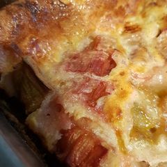 A picture of Rhubarb puffed pudding.