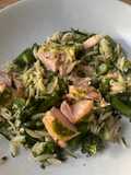 Salmon and spring greens