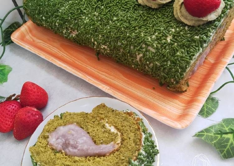 Matcha Roll cake with taro pasta resep ce chennieszhang