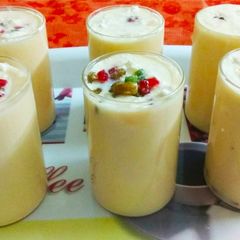 A picture of Sabudana Paneer and Dry fruits Lassi.