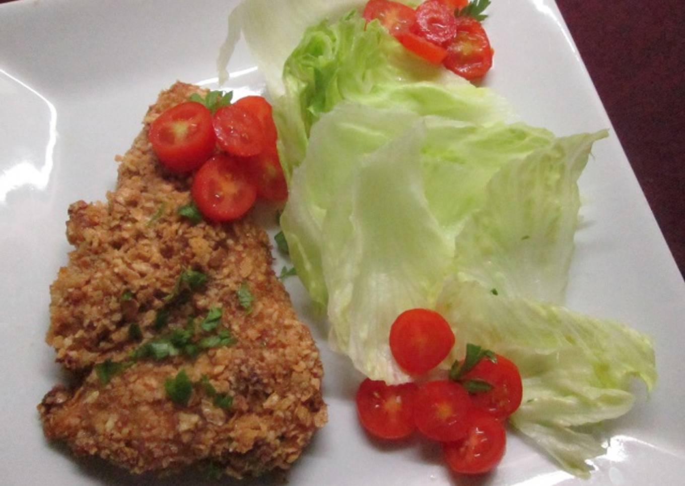 Milanesas rebozadas con barquillos de vainilla diet