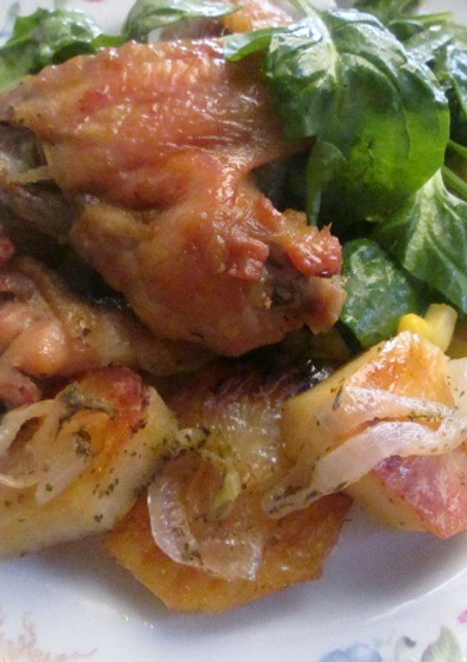 Una foto de Alitas de pollo a la mostaza con súper guarnición