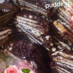 A picture of Eggless Chocolate biscuit pudding.