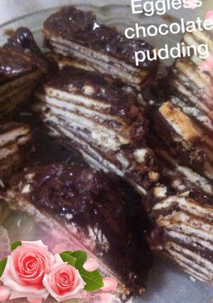 A picture of Eggless Chocolate biscuit pudding.