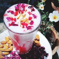 Rose Badam Milk Sarbat A picture of Rose Badam Milk Sarbat.