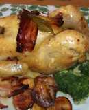 Pollo al horno con zumo de lima y bacon ahumado