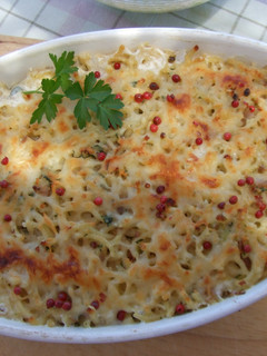 Una foto de Gratinado de pasta, puerros y atún